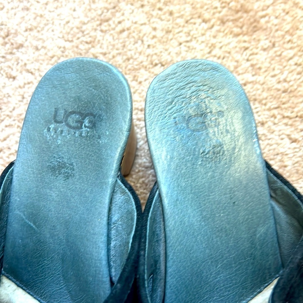 Black Leather Ugg Shearling Clogs - image 4